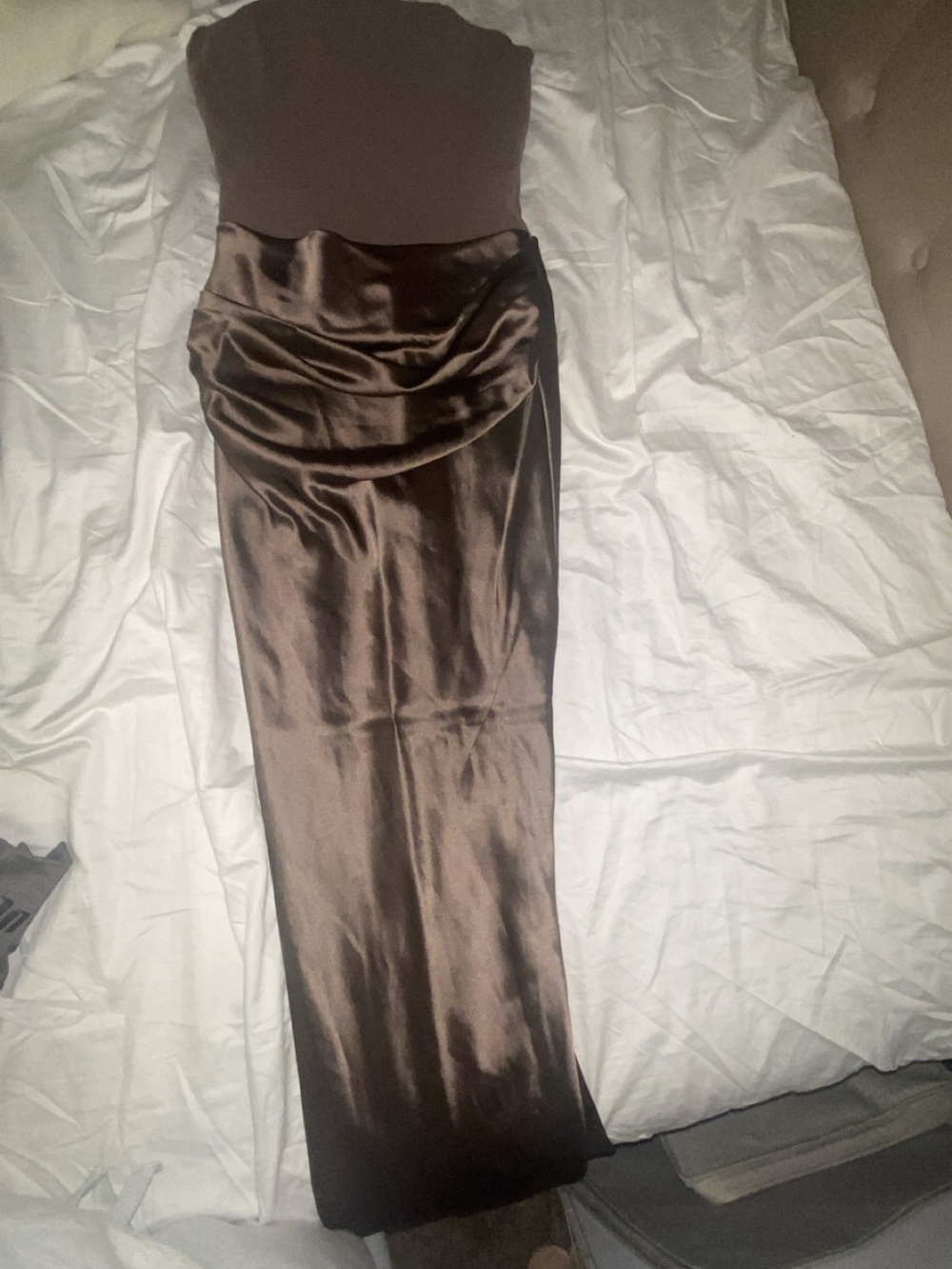 House of CB Brown Satin Draped Maxi Skirt